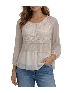Elena Baldi Silk Blend Lace Embroidered Blouse